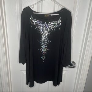 Bob Mackie Wearable Art Geometric Silver Sequined Art to Wear Black Tunic 3X
